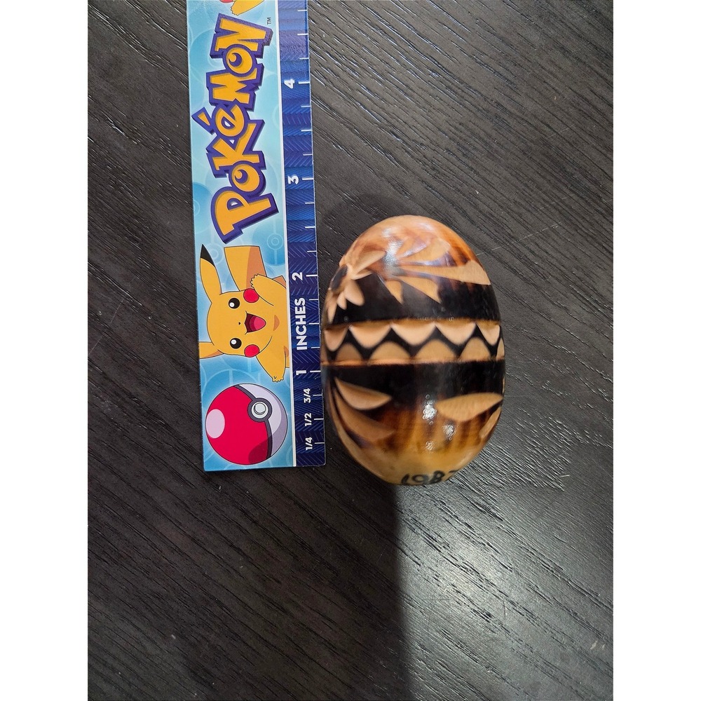 Vintage 1987 Hand Carved Wooden Egg Folk Art Geometric Floral Design Brown 2.5"